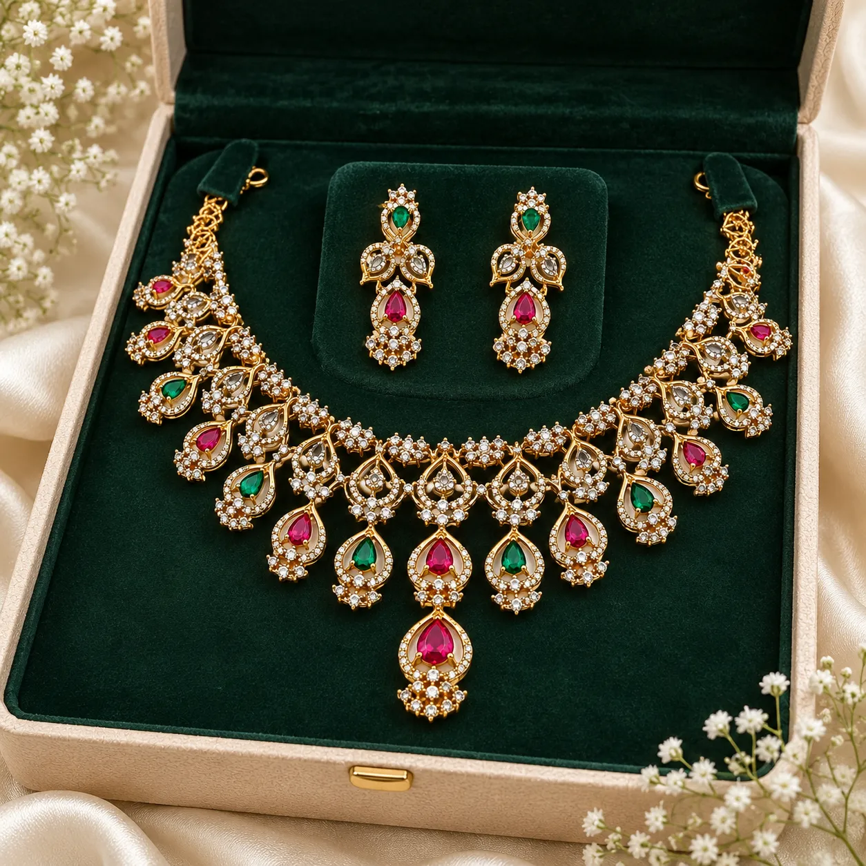 Ruby Emerald Cascade Set