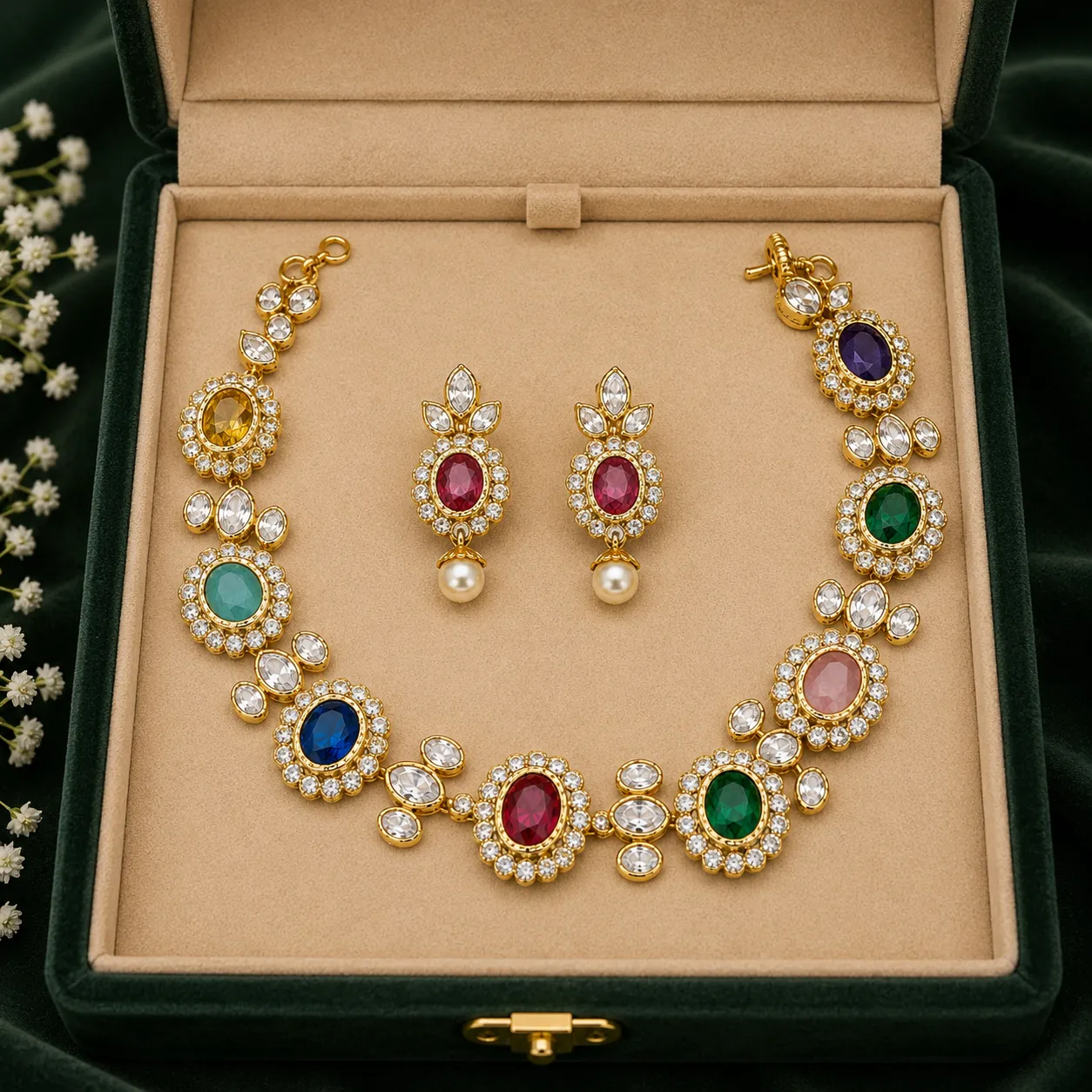 Ruby Emerald Cascade Set